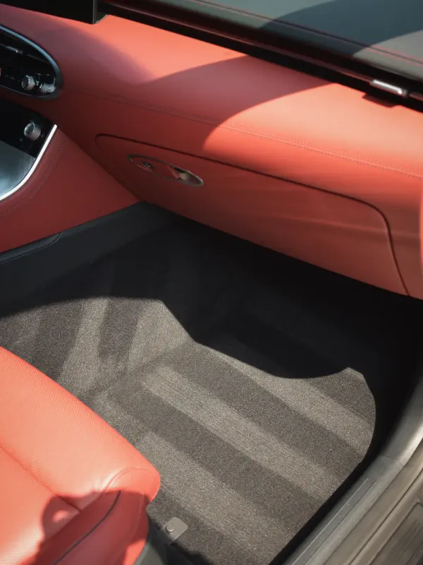 Red leather door card and trim cleaned